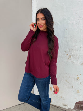 Remi Mock Neck Top-Burgundy