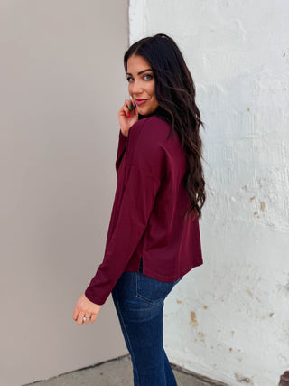 Remi Mock Neck Top-Burgundy