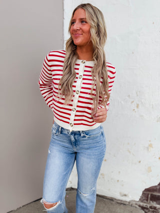 Eva Striped Cardigan-Red/White