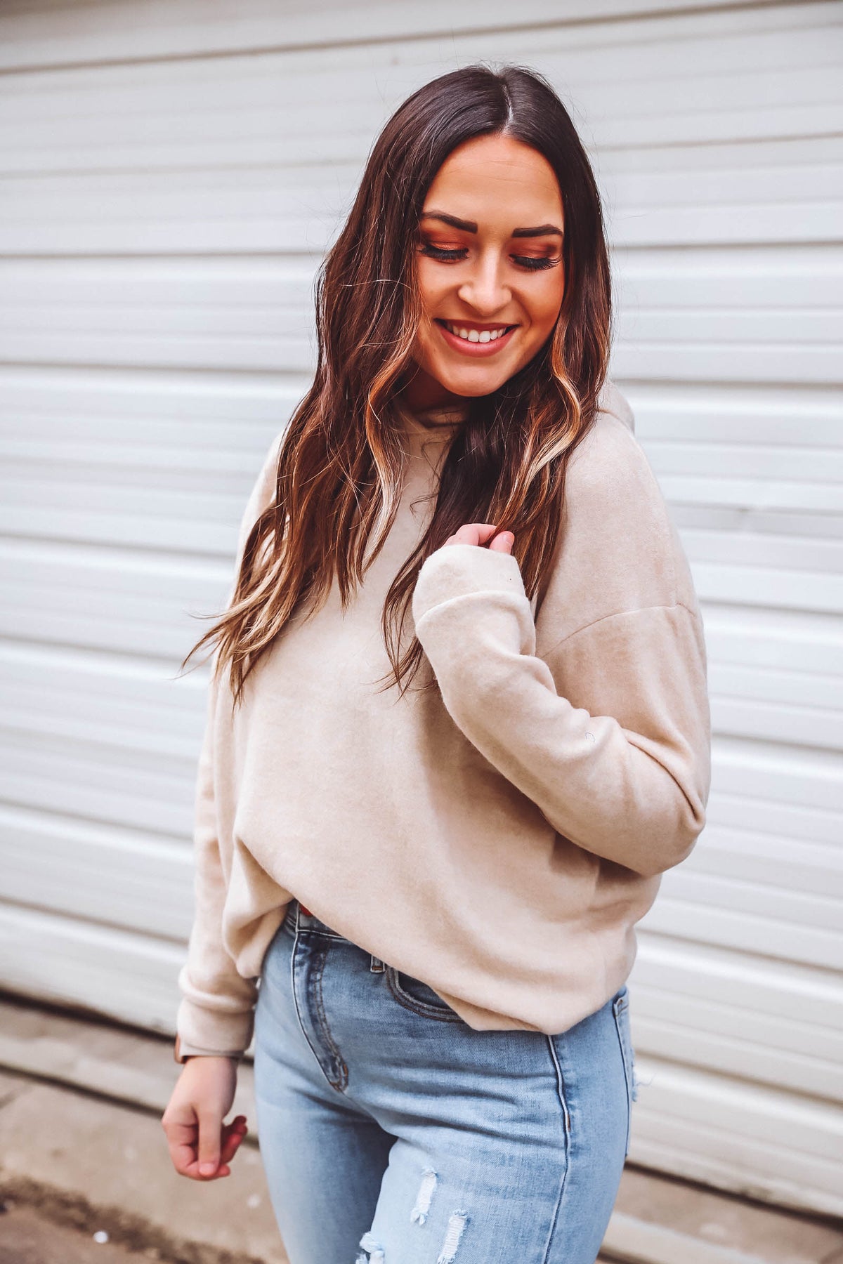 Jenna Hooded Sweater-Beige