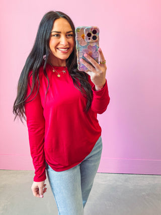 Karter Long Sleeve Top-Dark Red