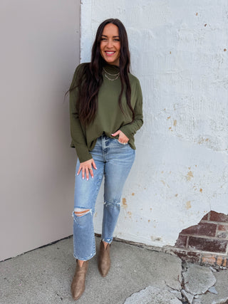 Remi Mock Neck Top-Olive