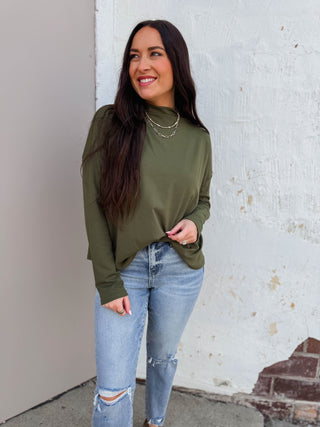 Remi Mock Neck Top-Olive