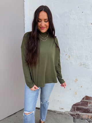 Remi Mock Neck Top-Olive