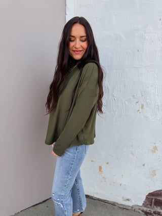 Remi Mock Neck Top-Olive