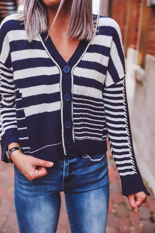 Karlie Striped Cardigan-Navy