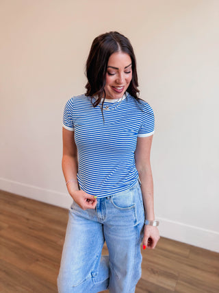 All Day Striped Tee-Ocean Blue