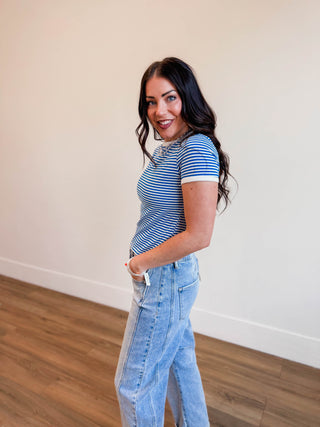 All Day Striped Tee-Ocean Blue