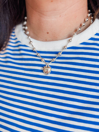 Silver Beaded Puffy Heart Necklace