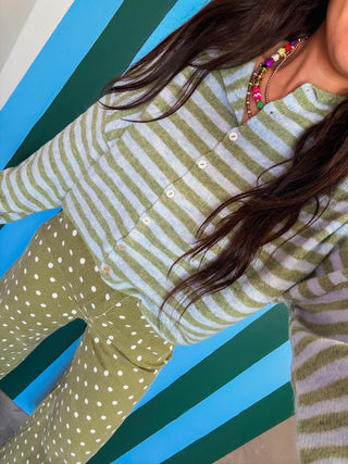 Ria Striped Cardigan-Matcha