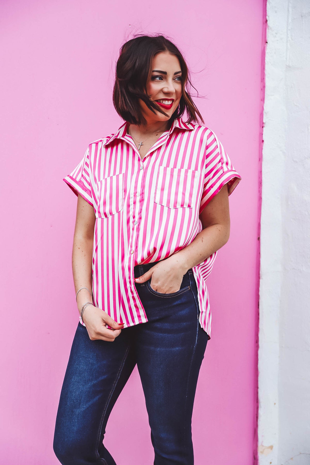 Ivy Striped Top-Pink