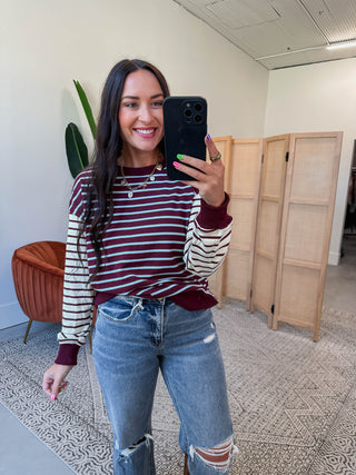 Liam Striped Pullover-Plum