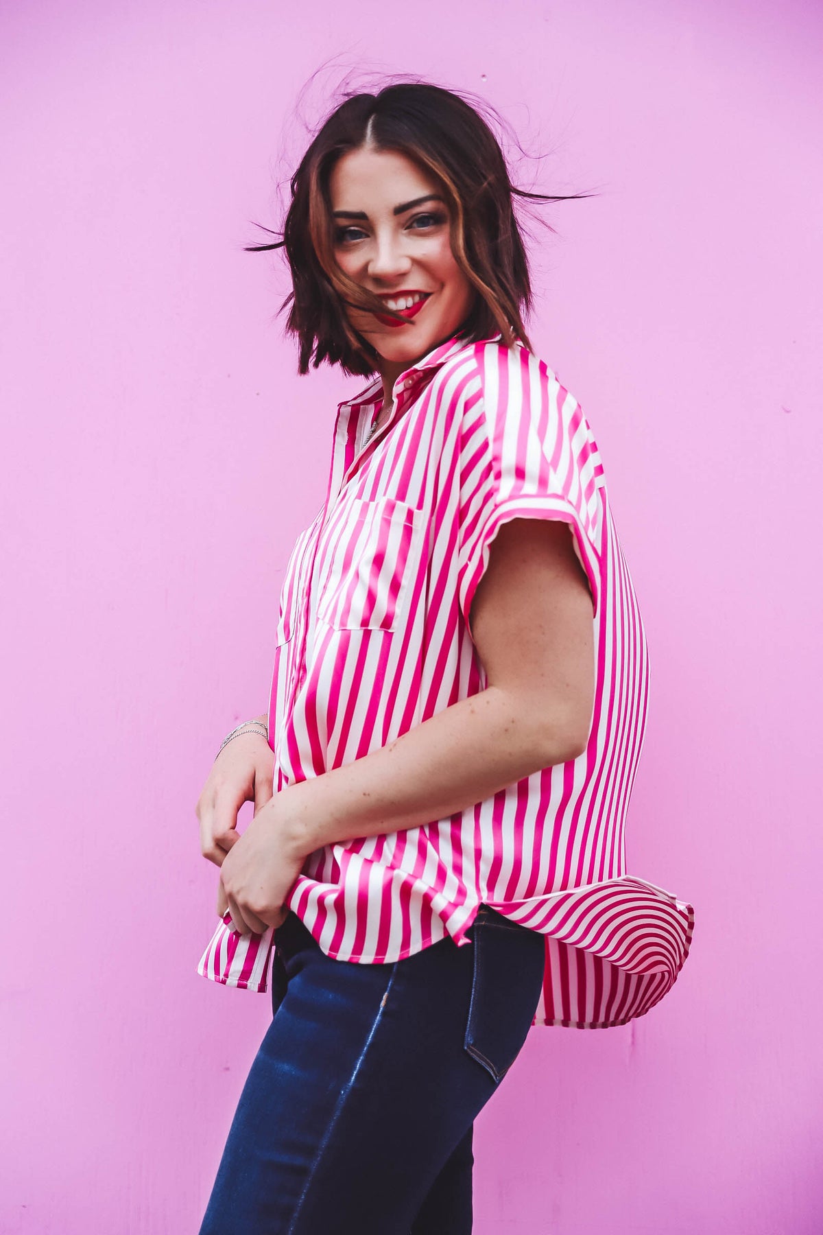 Ivy Striped Top-Pink