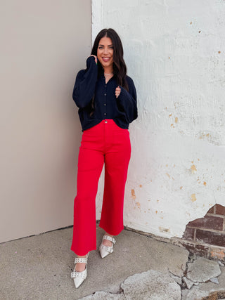 Karter Wide Leg Pants-Red