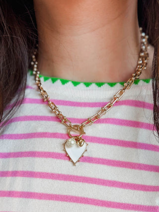 White Studded Heart Charm Necklace
