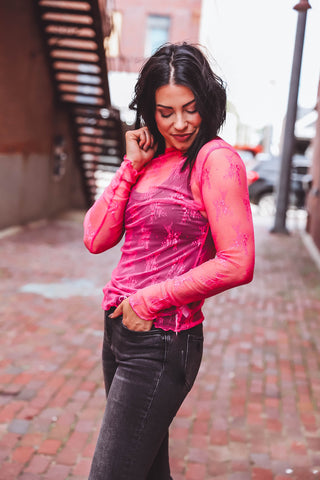 Katie Lace Top-Hot Pink