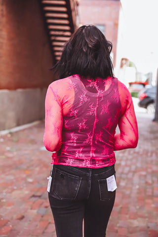 Katie Lace Top-Hot Pink