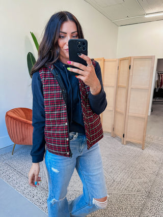 Macey Plaid Vest-Red