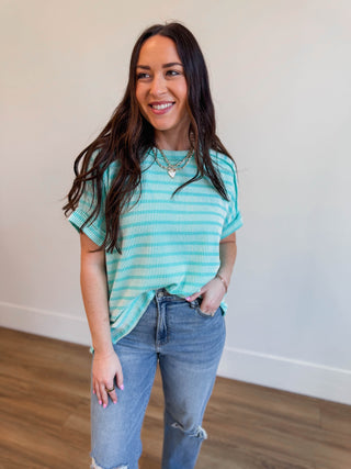 Easygoing Corded Top-Turquoise
