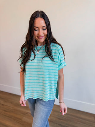 Easygoing Corded Top-Turquoise