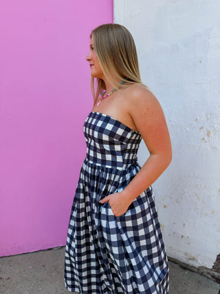Fresh Start Midi Dress-Navy
