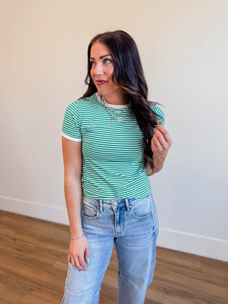 All Day Striped Tee-Kelly Green