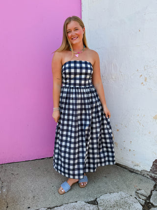 Fresh Start Midi Dress-Navy