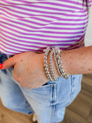 Silver Graduated Beaded Set Of 4 Bracelets