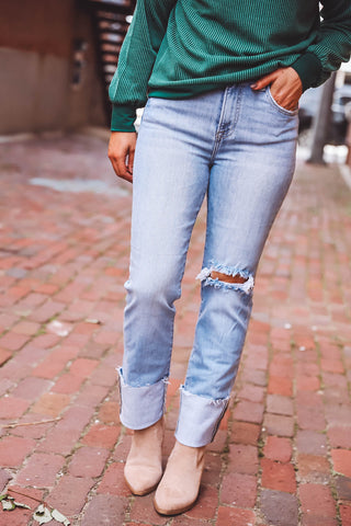 Jordyn High Rise Cuffed Straight Leg Denim