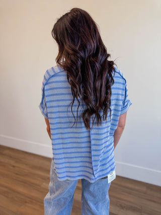 Easygoing Corded Top-Cornflower Blue