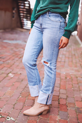 Jordyn High Rise Cuffed Straight Leg Denim