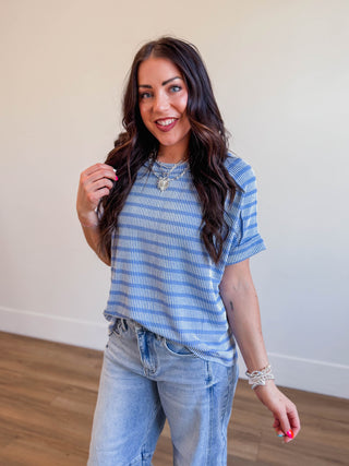 Easygoing Corded Top-Cornflower Blue