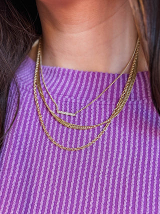 3 Layer Snake Chain With Rhinestone Bar Necklace