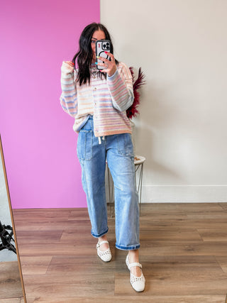 Over The Rainbow Cardigan-Bubblegum/Mint