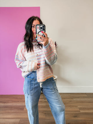 Over The Rainbow Cardigan-Bubblegum/Mint