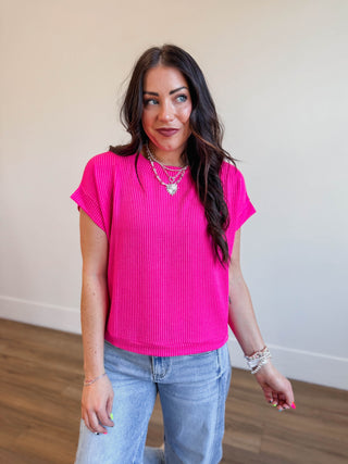 Simple Days Corded Top-Hot Pink