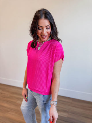 Simple Days Corded Top-Hot Pink