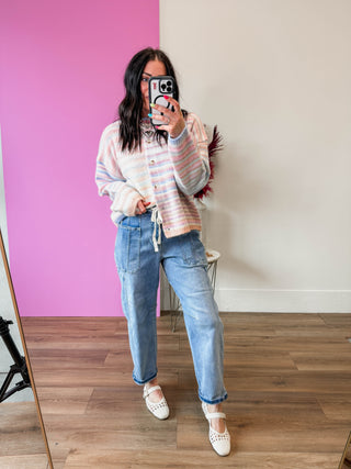 Over The Rainbow Cardigan-Bubblegum/Mint