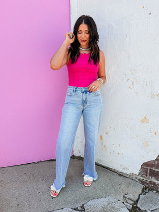 Floral Textured Tank-Fuchsia