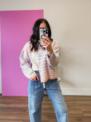 Over The Rainbow Cardigan-Bubblegum/Mint