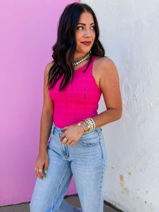 Floral Textured Tank-Fuchsia