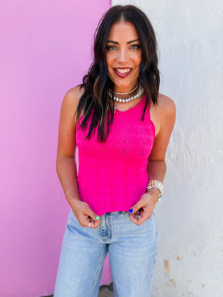 Floral Textured Tank-Fuchsia