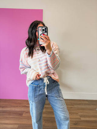 Over The Rainbow Cardigan-Bubblegum/Mint