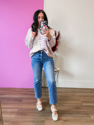 Over The Rainbow Cardigan-Bubblegum/Mint