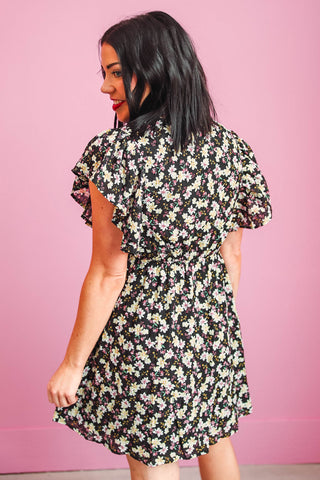 Amelia Floral Mini Dress-Black