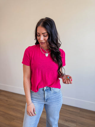 Lindsey Basic Tee-Hot Pink