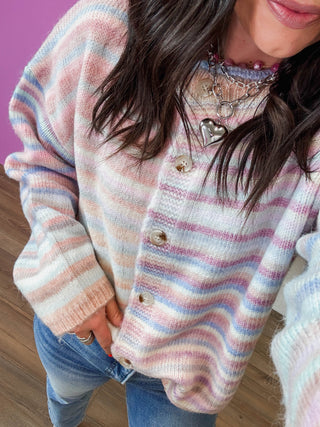 Over The Rainbow Cardigan-Bubblegum/Mint