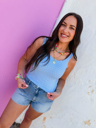 Lenny Polka Dot Tank-Serene Blue