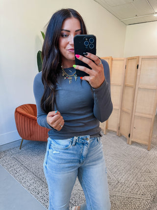 Tristin Long Sleeve Top-Charcoal