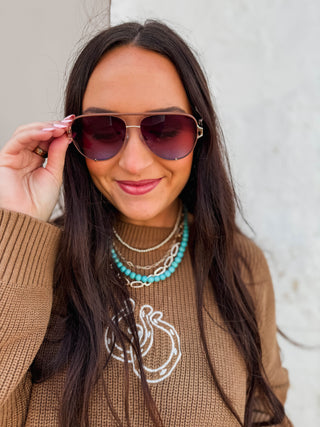 High Key Twist Sunglasses-Doe Frame/Brown Blue Lens-Quay